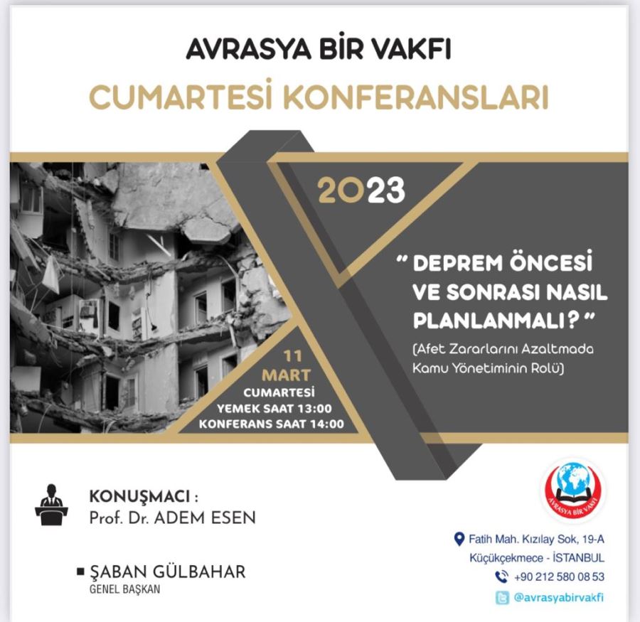 AVRASYA BİR VAKFI’NDA BU CUMARTESİ (11 MART 2023